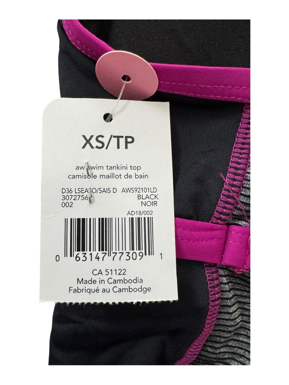 Athletic Works NWT Swim Tankini Top Black Grey Pink Racerback XS/TP - Picture 9 of 10